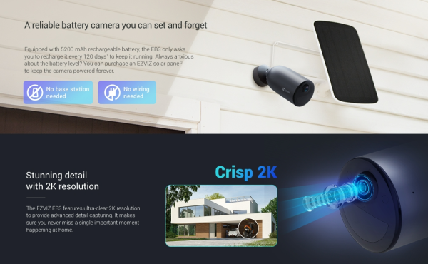 EZVIZ EB3 3MP Outdoor WiFi Battery Camera 5200mAh - Image 3